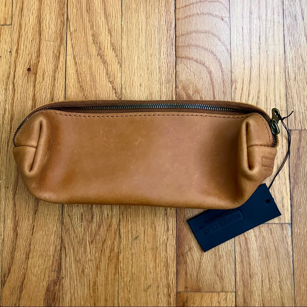Parker Clay Cognac Leather Pencil Case/Makeup Bag